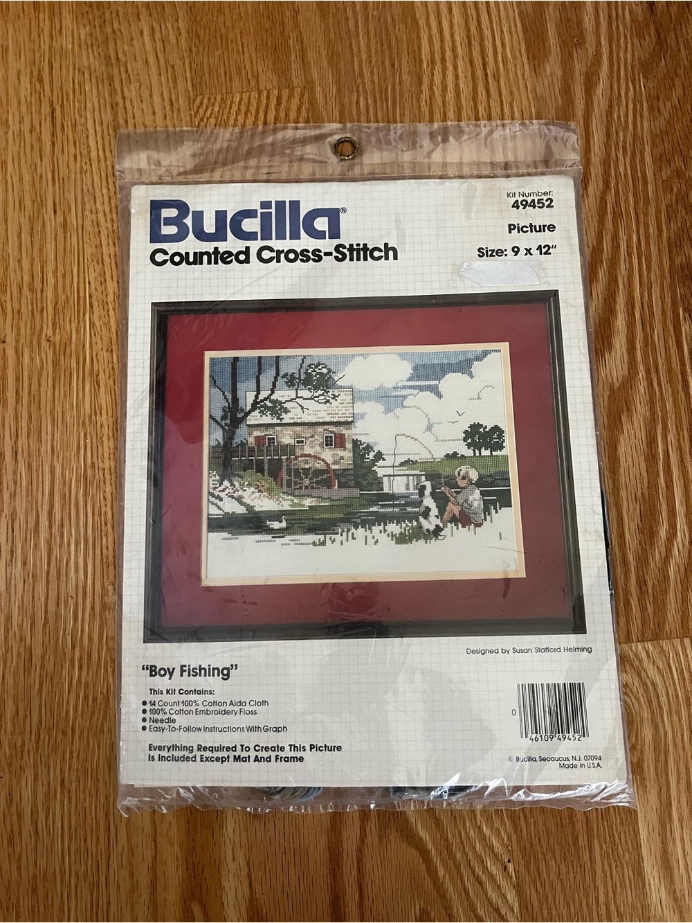 Bucilla Boy Fishing Counted Cross-Stitch Kit Water Mill 9"x12" 49452